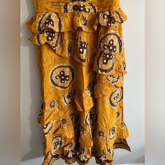 Anthropologie Gigi Gold Ruffled Boho Maxi Dress - Size M - Picture 7 of 13